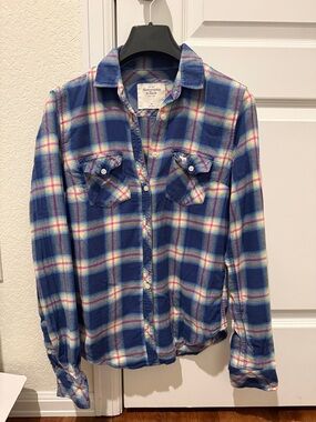 Abercrombie & Fitch Navy and Pink Plaid Flannel Shirt